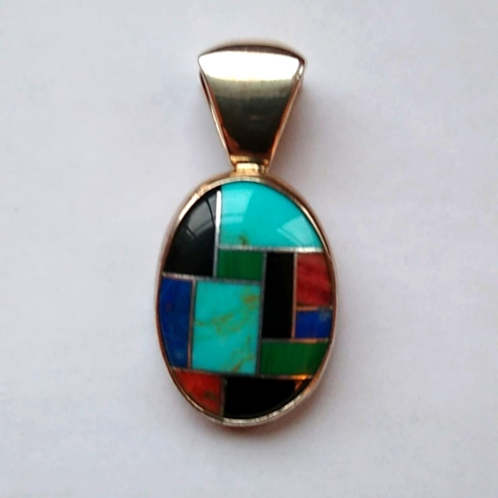 Carolyn Pollack Southwest Gemstone Pendant .925 Sterling Silver Turquoise Lapis - Picture 2 of 4